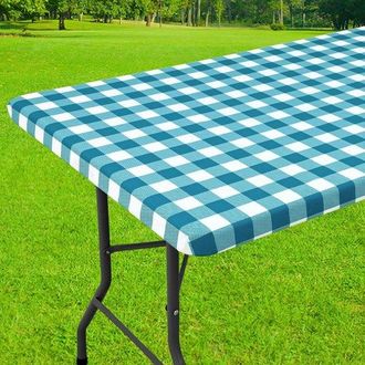 OEM 1 Mantel Rectangular Para Picnic, Mantel De Vinilo Laminado El&aacute;stico E Impermeable, Acampar Y Uso Al Aire Libre (turquesa + Blanco, 75183 Cm)