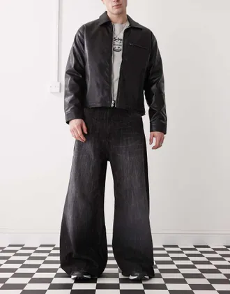 Cheap Monday Rad super wide leg skater jeans in black streaky wash
