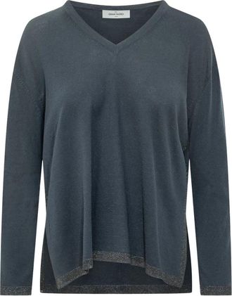 Gran Sasso V-hals gebreid - Dames - V-hals truien - Blauw - S - Wol - Truien & Vesten