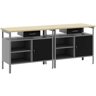 vidaXL Conjunto De Banco De Trabajo 2 Pcs Negro 200 X 55 X 85 Cm Acero Vidaxl