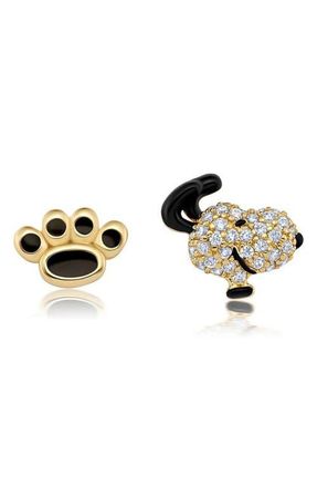 Crislu x Peanuts Snoopy Paw Mismatched Stud Earrings in 18Kt Yellow Gold /Clear Stone at Nordstrom