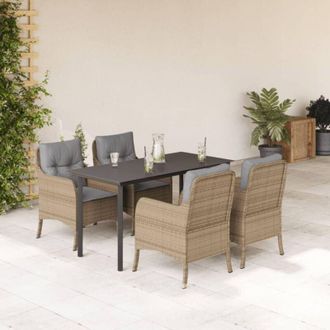 vidaXL Set Comedor De Jard&iacute;n 5 Pzas Con Cojines Rat&aacute;n Sint&eacute;tico Beige Vidaxl
