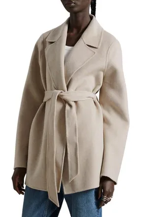 & Other Stories Belted Wool Blend Coat in Mole at Nordstrom, Size X-Small