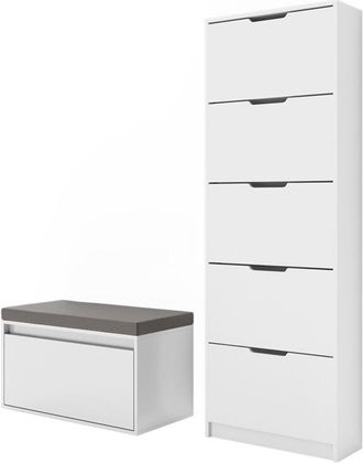 Vicco Mueble zapatero Luca, Blanco, 2 partes, con banco