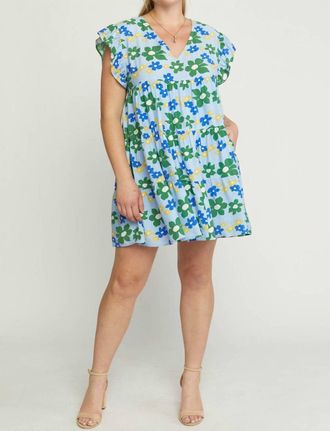 Entro Floral Tiered Babydoll Dress - Plus In Blue