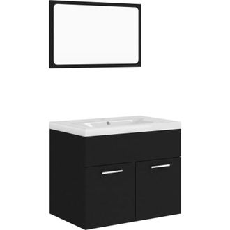 vidaXL Juego De Muebles De Ba&ntilde;o Madera De Ingenier&iacute;a Negro Vidaxl