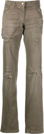 Dolce & Gabbana 2000s ripped-effect straight-legged trousers - women - Cotton - 42 - Neutrals