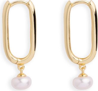 Argento Vivo Freshwater Pearl Drop Hoop Earrings in Gold at Nordstrom