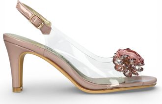 Laura Vita Womens Mira 05 Clear Rose Pink Slip-On Cinderella Tapered Pump Heel Ankle Strap Sandals