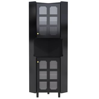 STILVORA Mueble Esquinero De Almacenaje Con 2 Puertas, 1 Nicho Abierto Y Led, Lacado, Para Salon O Bano, Mdf, Negro