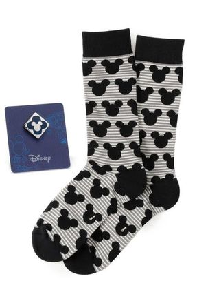 Cufflinks Inc. Mickey Grey Stripe Crew Socks & Lapel Pin Set in Grey Multi at Nordstrom