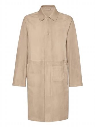 Ferragamo Mens Suede Trench Coat In Beige/khaki