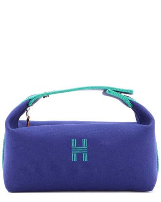 Herm&egrave;s Blue Canvas Bride-A-Brac Travel Case Toile Pm (Authentic Pre-Loved)