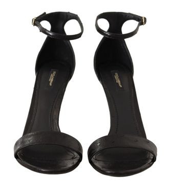 Dolce & Gabbana Womens Black Ostrich Ankle Strap Heels Sandals Shoes Skin Leather