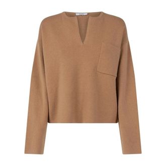 Max Mara V-neck Knitwear, female, Brown, Size: XS Wool Blend V-Neck Sweater