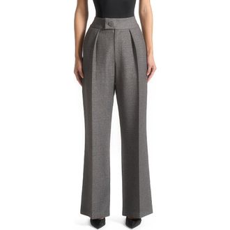 Mani&egrave;re De Voir Elsa High Waisted Tailored Trousers in Grey Marl at Nordstrom, Size 12