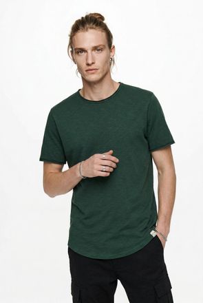 Only & Sons Rundhalsshirt ONLY & SONS ONSBENNE LONGY SS TEE NF 7822 NOOS, Herren, Gr. L, gr&uuml;n (schwarzest spruce), Single Jersey, Obermaterial: 100% Baumwolle, un