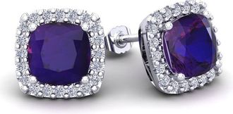 SuperJeweler 2 1/4 Carat Cushion Cut Gemstone and Halo Diamond Earrings In Sterling Silver
