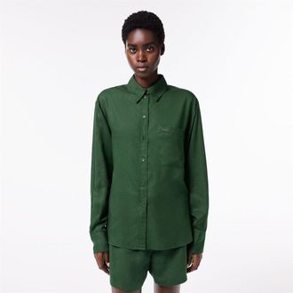 Lacoste Womens Oversized Lyocell Shirt in Green - Size 10 UK