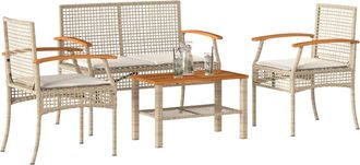 vidaXL Set Muebles De Jard&iacute;n 4 Piezas Y Cojines Rat&aacute;n Sint&eacute;tico Beige Vidaxl