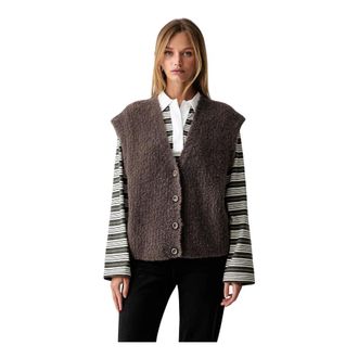 American Vintage Zolly V-neck Vest - Dames - Jassen - Bruin - Maat: Xs/S Wol