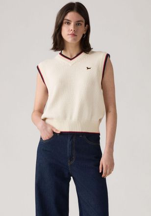 Levi's Pullunder LEVIS CHARLIE VNECK VES, Damen, Gr. XS (34), tofu, Strick, Obermaterial: 90% Baumwolle, 10% Wolle, kontrastfarbene Details, normal normal, V