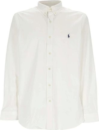 Polo Ralph Lauren Overhemden, Heren, Wit, 3Xl, Katoen, Katoenen overhemd met blauwe ponyborduursel