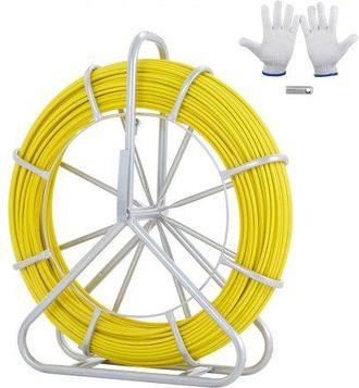 OEM Fiberglas Kabel Rad &Oslash;6,35mm X 129,5m Glasfaserstab Inkl. Stahlhaspel Handschuhe Bremsgriff Metall-zugk&ouml;pfe Fischband -40&deg; Bis +80&deg; Einziehhilfe Einzie