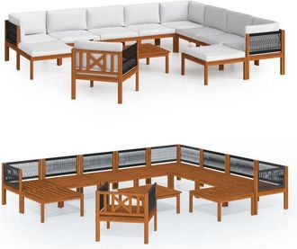 vidaXL Conjunto De Jard&iacute;n De 12 Piezas Con Cojines, Madera Color Crema, Acacia Y Cuerda Vidaxl