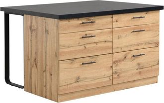 Vente-Unique Isola centrale da cucina con 6 cassetti in MDF e Metallo Nero e Naturale chiaro - ALEGRITA