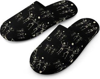 Generic Skeleton Dancing Under Moon Mens Cotton Slippers Memory Foam Comfort House Shoes Winter Indoor Slipper for Hotel Casa Spa