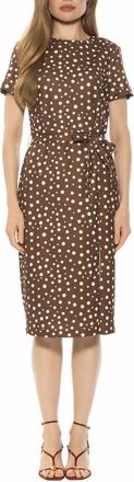 Alexia Admor Zyra Short Sleeve Tie Waist Sheath Dress in Brown Polka at Nordstrom Rack, Size X-Small