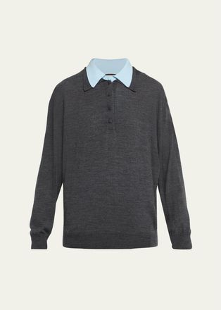 Plan C Wool-Cashmere Double Collar Polo Shirt
