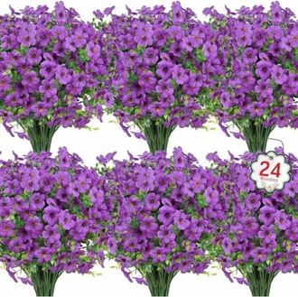 OEM 24 Ramos De Flores Artificiales Resistentes A Los Rayos Uv, Aptas Para Decoraci&oacute;n De Interiores Y Exteriores, De Color Morado, Ideales Para Jardines, 