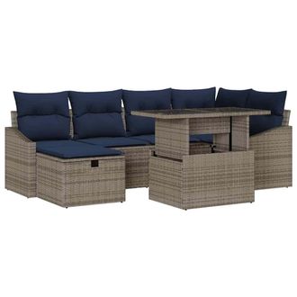 vidaXL Conjunto De Sof&aacute; De Jard&iacute;n 7 Pcs Gris Rat&aacute;n Sint&eacute;tico Vidaxl
