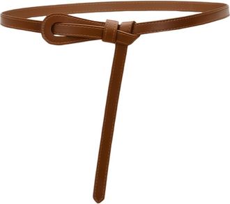 Generic Ladies Skinny Leather Soft Knotted Strap Belts Knot Tie Belt with Small Opening Narrow Non Buckle Adjustable Thin Belts (Caramel)