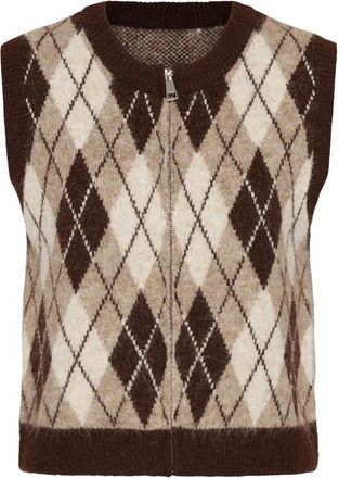 Cream Fudge Argyle Cardigan - Knitwear - Mujer - Marr&oacute;n - XL/2XL