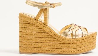 Valentino Garavani Sandalo Zeppa BriBri In Vitello Laminato 120mm Donna ANTIQUE BRASS/NATURALE 35