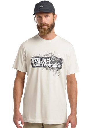 Jack Wolfskin T-Shirt JACK WOLFSKIN BRAND T M, Herren, Gr. XL (54/56), weiss (wood, cottonwei&szlig;), Oberstoff: 100% BAUMWOLLE; Kontrastmaterial: 100% BAUMWOLLE, Shirts