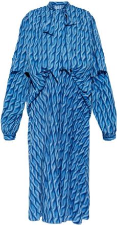 Balenciaga Blauwe Strik Print Jurk met Pofmouwen - Dames - Casual kleedjes - Blauw - 2XS - Kleedjes