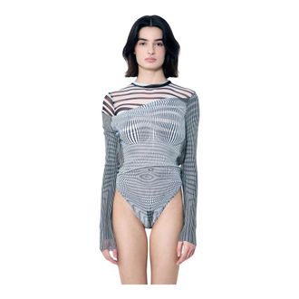 Jean Paul Gaultier Body, female, Multicolor, Size: M Mesh Bodysuit with Draped Overlay