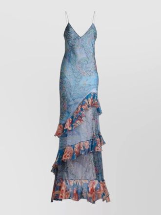 Etro long silk dress paisley floral ruffles