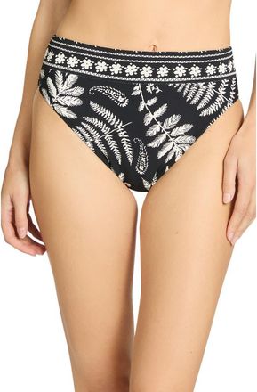 Robin Piccone Hailey High Waist Bikini Bottoms in Black/Ecru at Nordstrom, Size X-Small