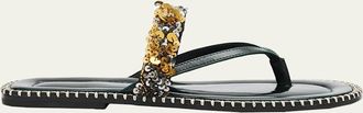 Dries Van Noten Sequined Leather Thong Sandals