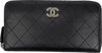 Chanel Matelasse Black Leather Long Wallet (Bi-Fold) (Pre-Owned)