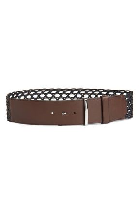 Max Mara Woved Mixed Media Belt in Brown/Black at Nordstrom, Size Small