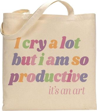 Generic I Cry A Lot But I Am So Productive | Cute Funny Novelty Gift | Reusable Natural Tote Bag