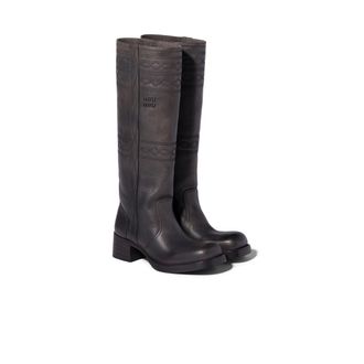 Miu Miu Embroidered Leather Boots, Woman, Anthracite Gray, Size 35,5