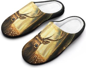 Generic Deer Forests Womens Slippers Warm House Slippers Indoor House Shoes with Anti-Skid Rubber Sole