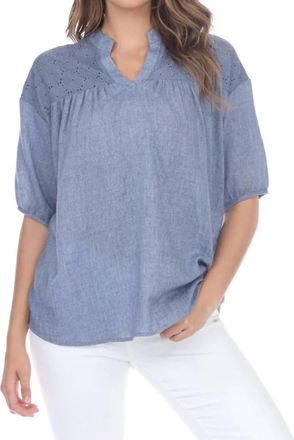 Rain + Rose Lilia V-Neck Top In Blue
